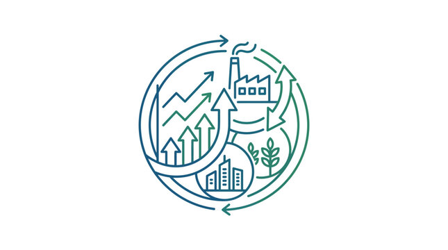 Circular economy showing industrial sustainability cycle.