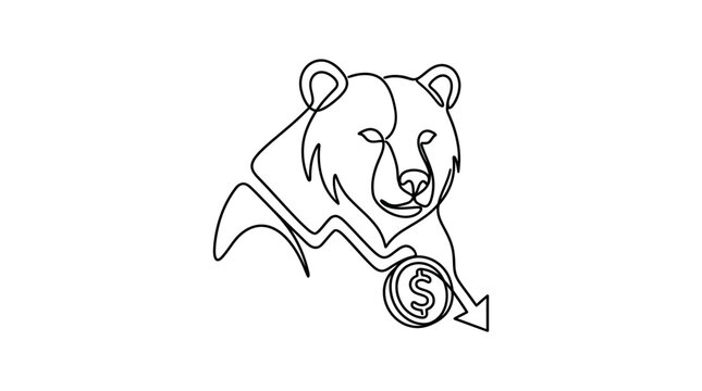 Bear head with downward arrow and dollar coin.