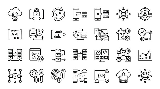 Vector Icons Set of hand drawn API and database technology line icons. EPS Editable