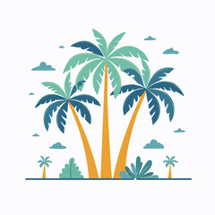 Obraz premium Stylized Palm Trees and Clouds Illustration