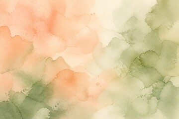 Obraz premium Peach and olive watercolor blotches merging on neutral background