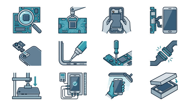 Vector Icons Smartphone repair and electronics service line icons set. EPS Editable