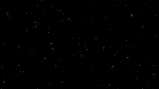 White scratches and roughness on a black screen. Effect of old film noise, 4K video