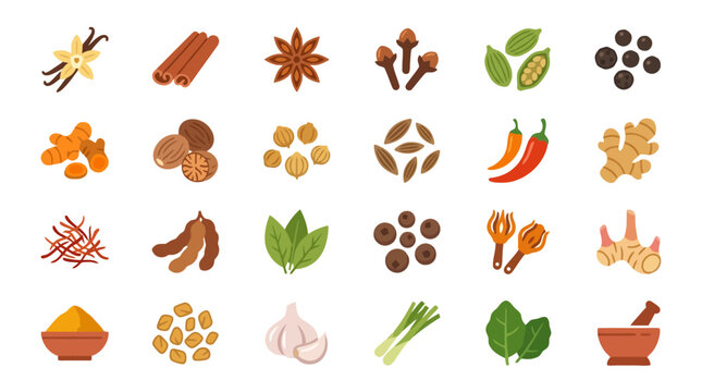 Vector Icons Vector illustration set of various kitchen spices and herbs icons. EPS Editable