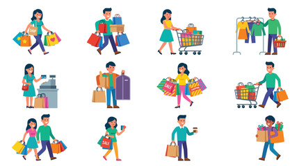 Fototapeta premium shopping people flat illustration consumerism retail sales
