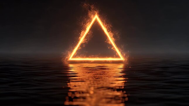 Fiery Triangle Reflection on Water Surface at Night