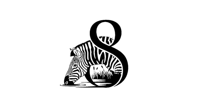 Zebra resting in stylized letter S design.
