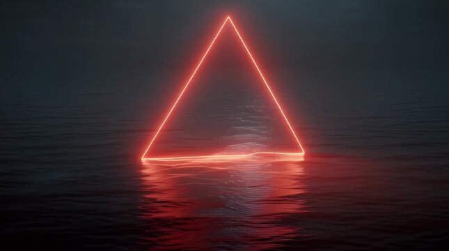 Neon Triangle Reflection Over Water in Dark Atmosphere