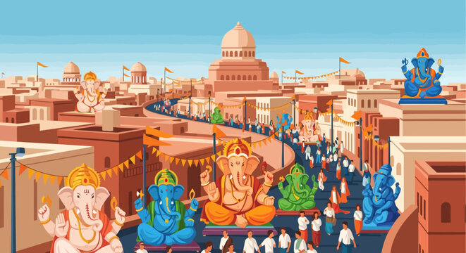 Ganesha idols procession celebration festival.