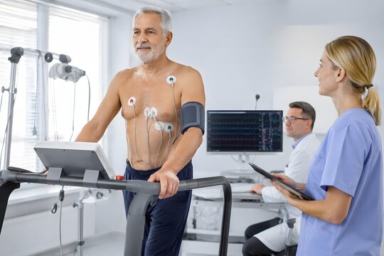 Elderly Patient Undergoing Supervised Cardiac Stress Test

