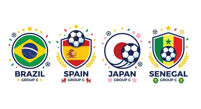country soccer emblems vector brazil spain japan
