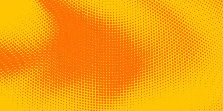 Modern bright orange halftone dot grid texture background. Elegant flowing wavy matrix pattern vector illustration for creative corporate identity or backdrop.