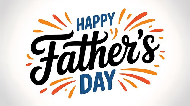 Happy Fathers Day greeting card with colorful sunburst design elements