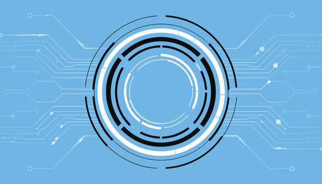 Futuristic circuit board design, blue technology background, electronic circular pattern, techno wallpaper element