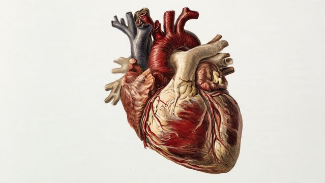 Detailed anatomical illustration of a human heart on white background
