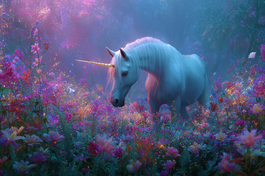 Unicorn in a Magical Flower Meadow