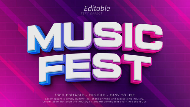 Music festival 3d editable text effect. Text template for music party poster or banner