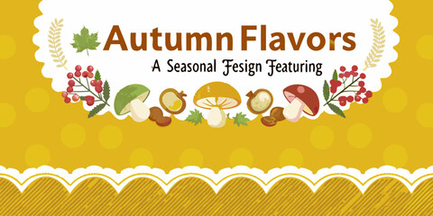 Mushroom and berry floral ornament autumnal design with yellow background © Prince