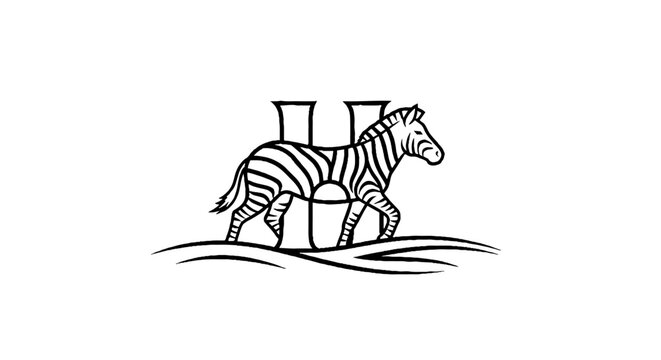 Black and white zebra illustration walking on line.