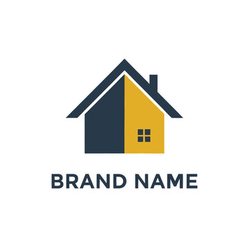 Modern real estate house logo with split color design for residential property business.