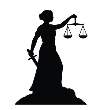 Lady Justice Silhouette Vector Illustration with Scales and Sword
