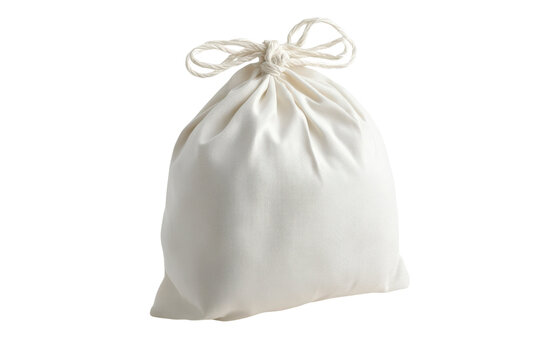 Empty White Muslin Drawstring Bag on Black Background Minimal Setup pouch sack