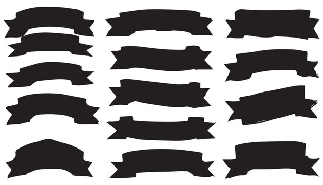 Banners shaped as ribbons are presented in a series of unique curves and folds to function as versatile text placeholders for labels and titles in graphic designs.