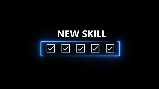 Learning New Skill Progress Concept with Check Mark Animation Isolated on Black Background of 4k Motion Graphic Animation Video....