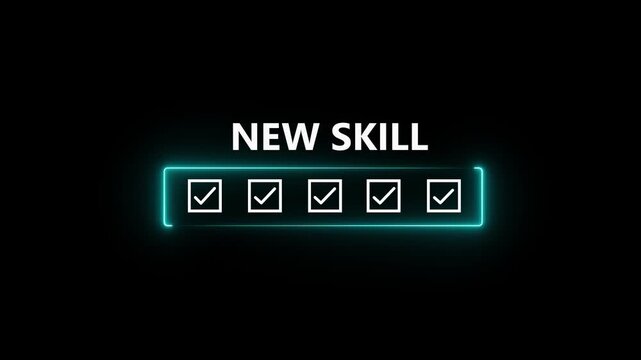 Learning New Skill Progress Concept with Check Mark Animation Isolated on Black Background of 4k Motion Graphic Animation Video....