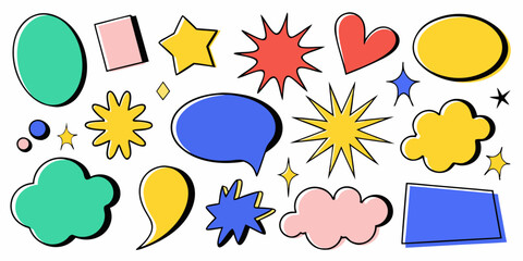 Collection Of Colorful Cartoon Speech Bubbles And Starbursts Vector Illustration © Tapas
