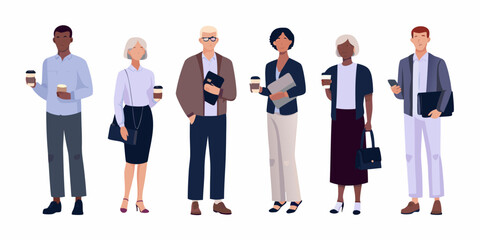 Obraz premium Diverse Businesspeople Standing Together Flat Vector Illustration