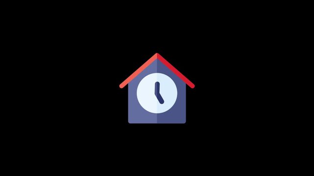 Minimalist house clock icon animation featuring smooth rotating hands in a flat digital graphic style motion design video clip