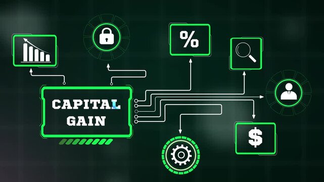 Capital gain profit matrices visualizing enterprise stock trade yield trends, modern scifi looping backdrop for wealth management video essays and reports