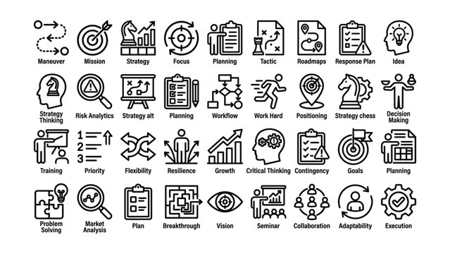 Business strategy and planning icons for marketing and management  various concepts for workflow and growth