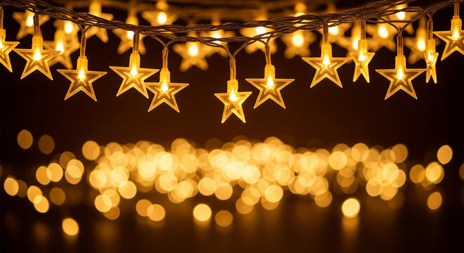 Glowing star shaped string lights against dark background perfect for magical christmas night and party event