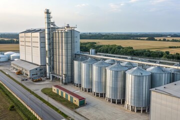 Obraz premium Aerial view of a large grain storage facility