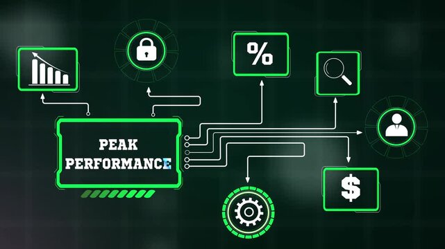 Peak performance system dashboard monitoring organizational efficiency and milestone fulfillment, perfect asset for company progress summary keynotes
