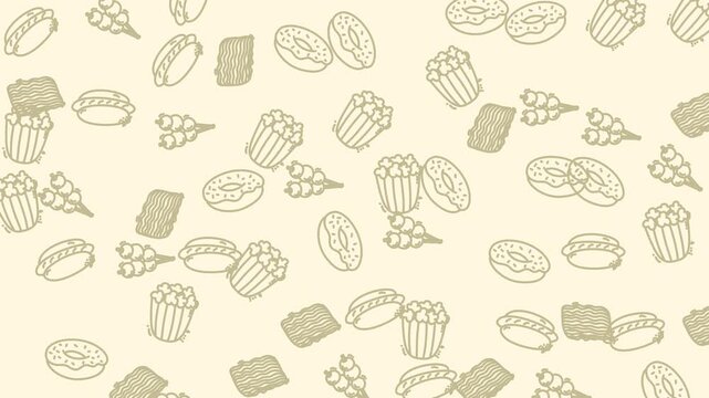 Pattern background with donut, cupcake, and chocolate doodle illustration for minimalist design projects or dessertthemed crafts and products.