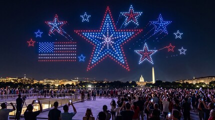 Fototapeta premium Patriotic drone light show over Washington D.C. on 4th of July
