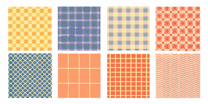 Collection Of Retro Style Checkerboard And Grid Patterns Colorful Vector Illustration