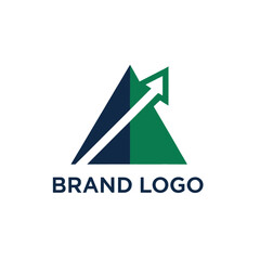 Obraz premium Mountain peaks logo with upward arrow representing growth and business progress.