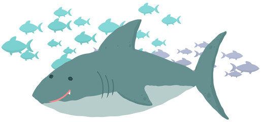 Fototapeta premium Shark illustration isolated on white background, sea animal design element