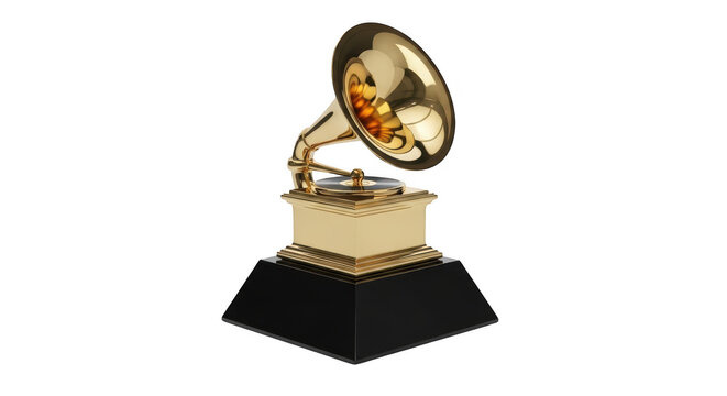 Golden gramophone award trophy isolated on transparent background