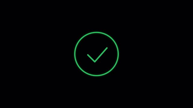 Minimalist neon green circle tracing progress into validation tick for confirmation UI and digital security success 4k video