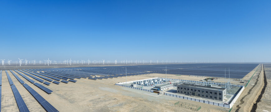 Large-Scale Integrated Renewable Energy Base in the Gobi Desert Featuring Solar Arrays, Wind Turbines, and Energy Storage Power Station