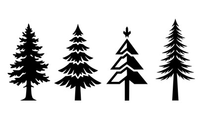 Obraz premium Pine tree silhouette vector icon set with rustic evergreen fir and minimalist conifer Christmas trees for forest nature design