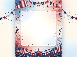 Obraz premium Vibrant 4th of july frame with american flags and stars on gradient background