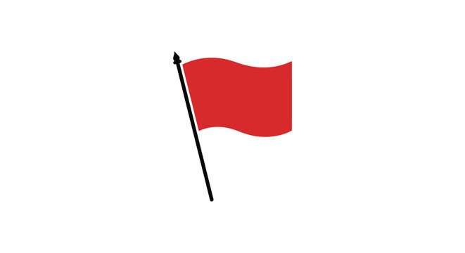 Red flag waving on a black flagpole flat vector silhouette