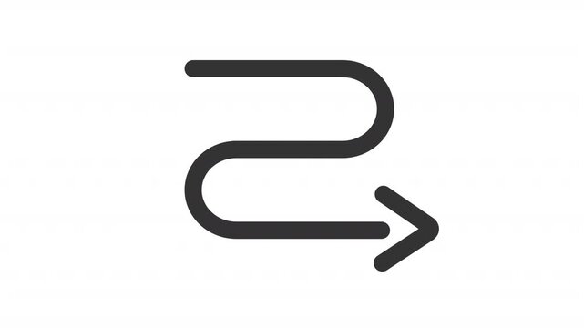 Animated rightward pointing arrowhead line icon. Geometric routing animation. Horizontal directional line. Outline element on white background. HD video with alpha channel