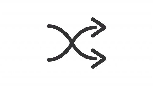 Animated audio track randomized playback line icon. Randomization sign animation. Intersecting paths. Outline element on white background. HD video with alpha channel